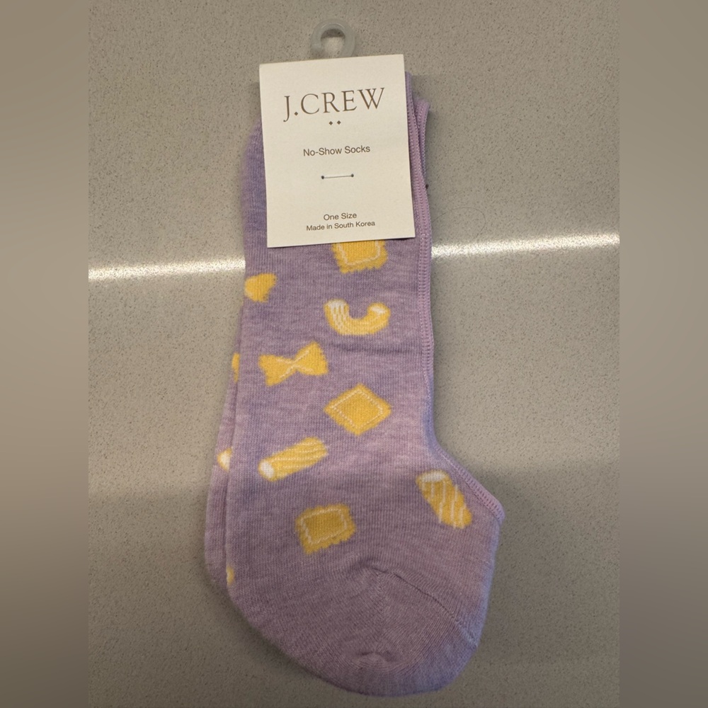 J. Crew Lavender No-Show Socks with Pasta Design